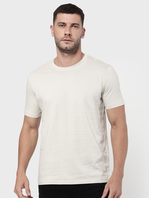 

R&B Men Beige Varsity V-Neck Extended Sleeves T-shirt