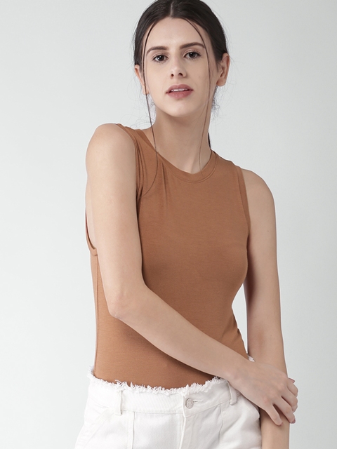 

FOREVER 21 Women Rust Orange Solid Bodysuit