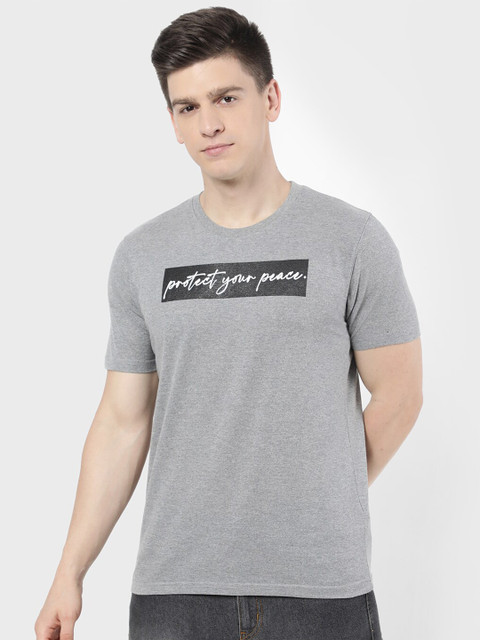 

R&B Men Grey Typography Printed Applique T-shirt