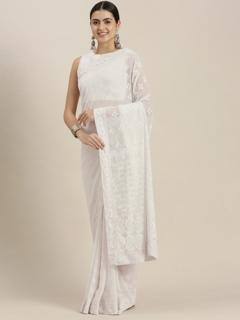 

ATRANGI White Ethnic Motifs Chikankari Saree