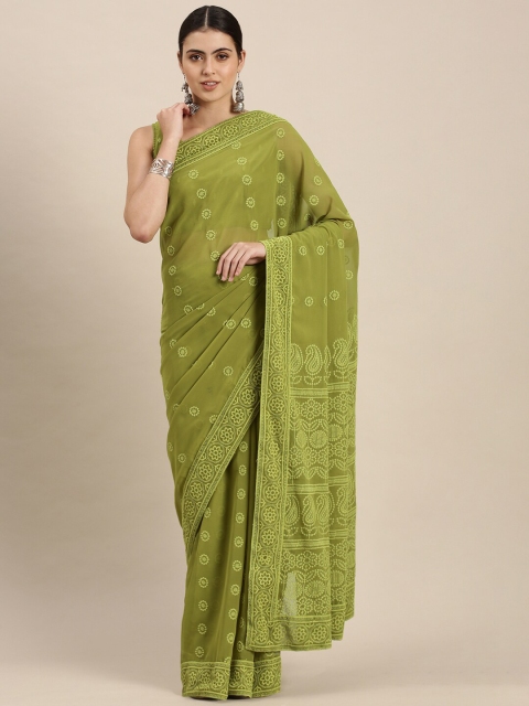 

ATRANGI Green Ethnic Motifs Chikankari Saree
