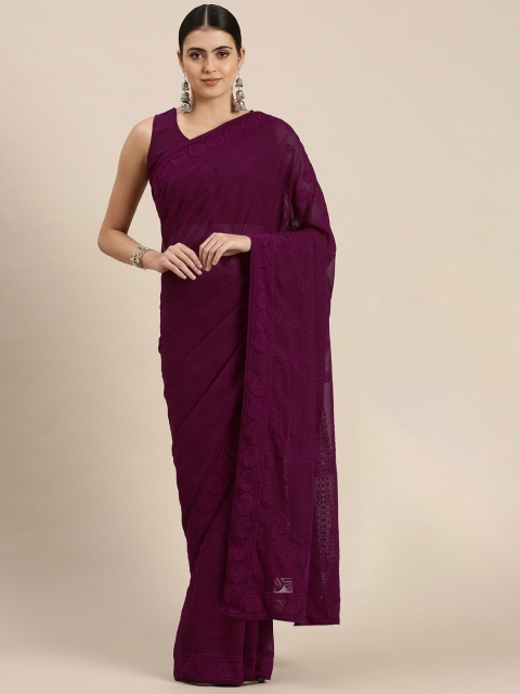 

ATRANGI Purple Ethnic Motifs Chikankari Saree