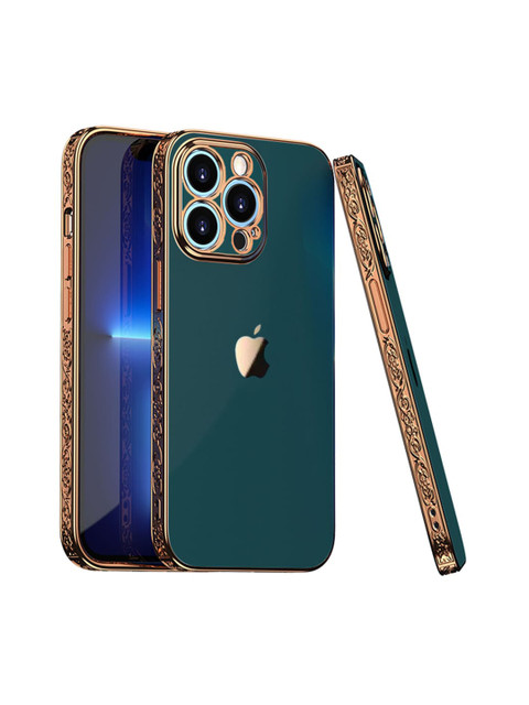 

TREEMODA Green Solid Embossed iPhone 13 Pro Max Back Case