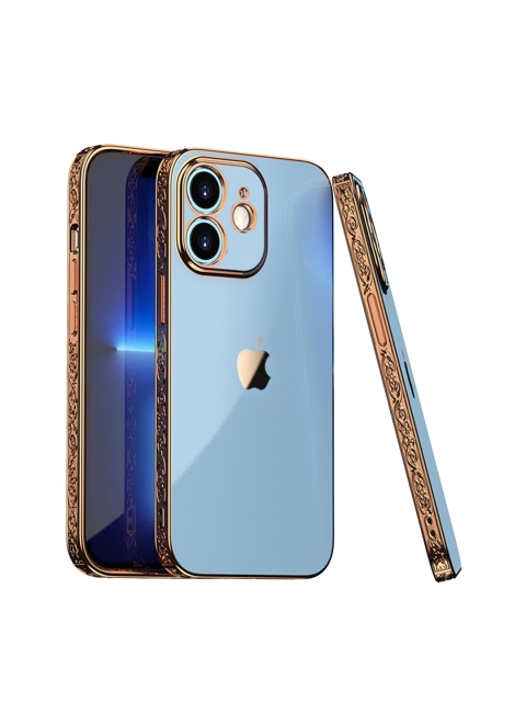 

TREEMODA Blue & Gold-Toned Electroplated Embossed iPhone 12 Back Phone Case