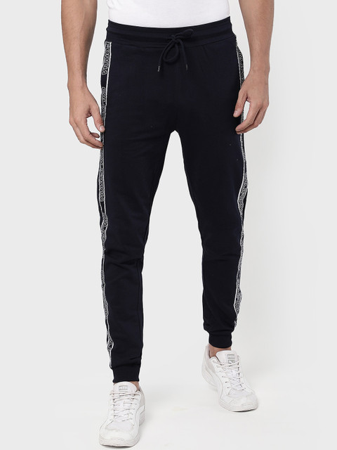 

R&B Men Navy-Blue Solid Cotton Slim-Fit Joggers
