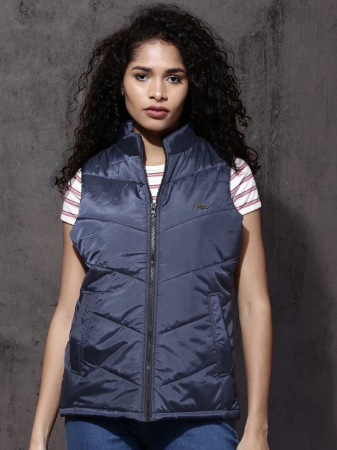 

Roadster Women Navy Solid Puffer Jacket, Navy blue