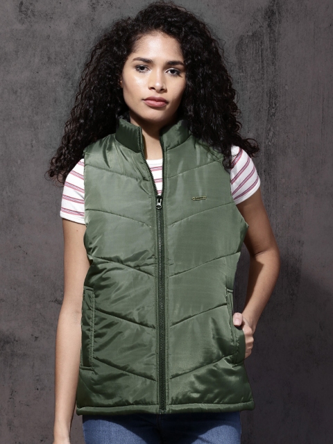 

Roadster Women Olive Green Solid Puffer Jacket