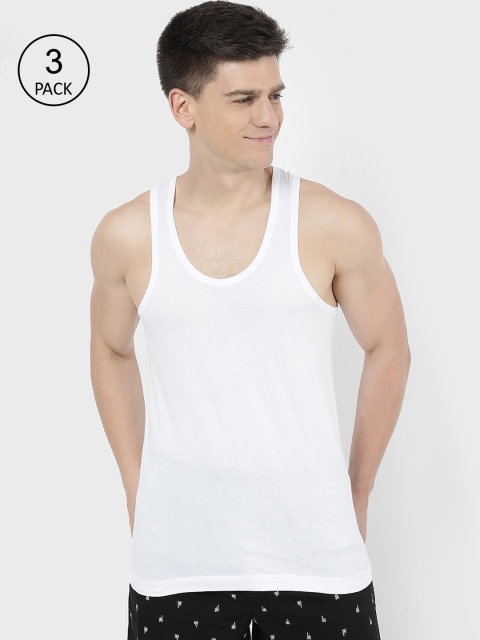 

R&B Men Pack Of 3 White Solid Pure Cotton Innerwear Vests