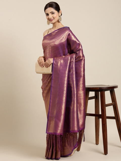 

SANGAM PRINTS Purple Ethnic Motifs Pure Silk Saree
