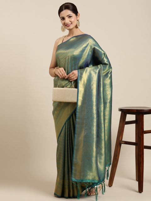 

SANGAM PRINTS Green Ethnic Motifs Pure Silk Saree