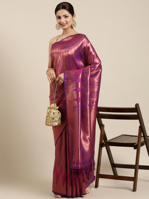 

SANGAM PRINTS Purple Ethnic Motifs Pure Silk Saree
