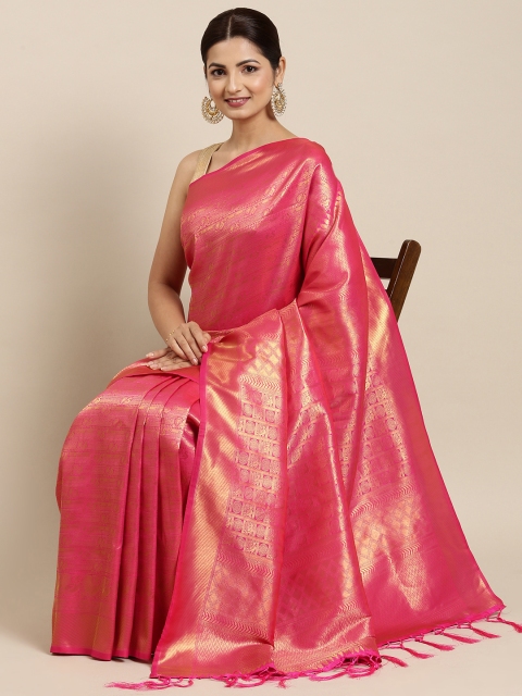 

SANGAM PRINTS Pink Ethnic Motifs Pure Silk Saree