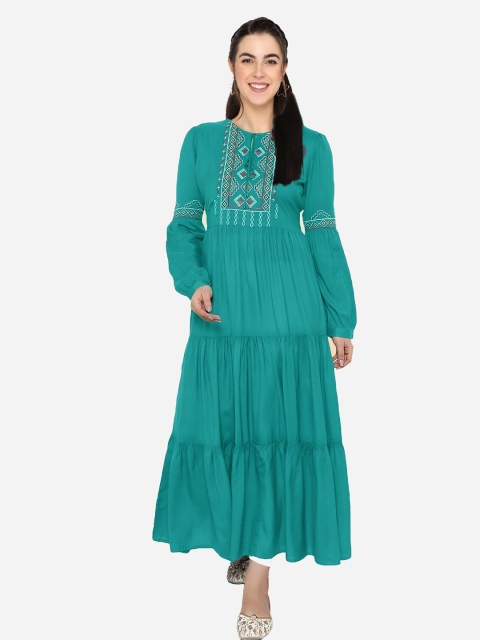

shashvi Teal Geometric Embroidered Thread Work Thread Work Anarkali Kurti