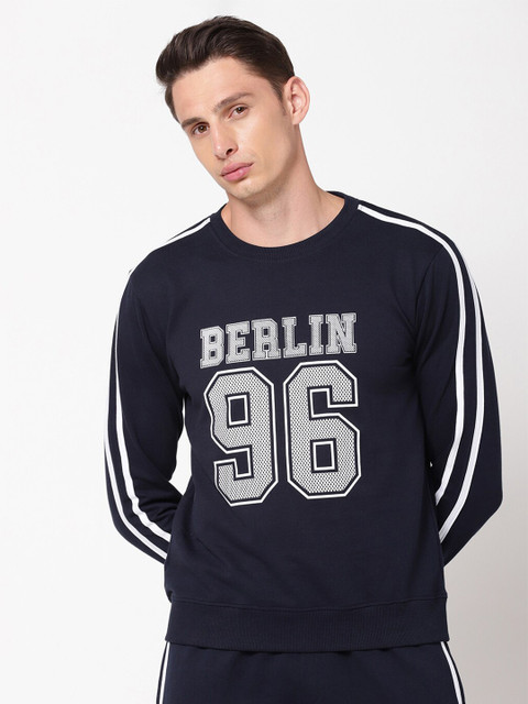 

R&B Men Navy Blue Printed Sweatshirt