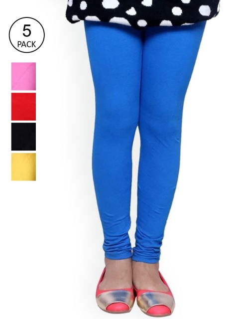 

FRENCH KLEIDER Girls Pack Of 5 Solid Cotton Leggings, Red