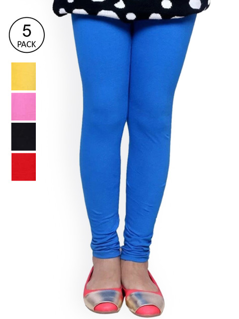 

FRENCH KLEIDER Girls Pack Of 5 Solid Pure Cotton Leggings, Multi
