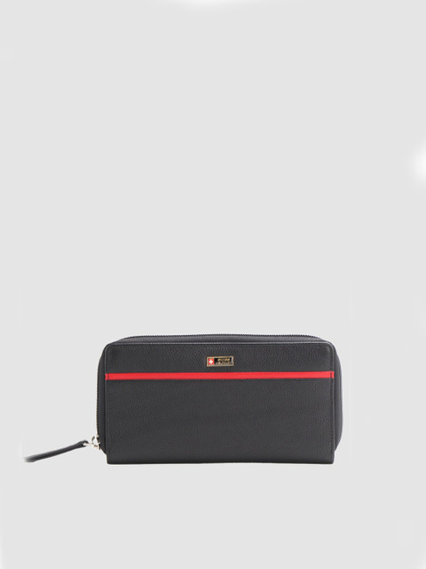 

SWISS MILITARY Women Black & Red Leather Zip Around Wallet