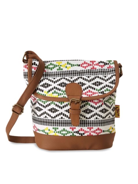 

Kanvas Katha Multicoloured Geometric Structured Sling Bag with Tasselled, Multi