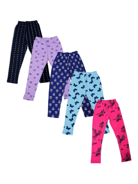 

FRENCH KLEIDER Girls Pack Of 5 Printed Cotton Leggings, Blue