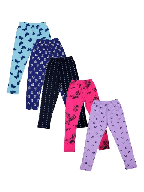 

FRENCH KLEIDER Girls Pack Of 5 Printed Ankle-Length Pure Cotton Leggings, Multi