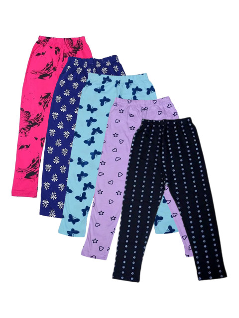 

FRENCH KLEIDER Girls Pack Of 5 Printed Cotton Leggings, Blue