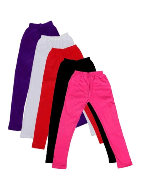 

FRENCH KLEIDER Girls Pack Of 5 Solid Cotton Churidar Length Leggings, Multi