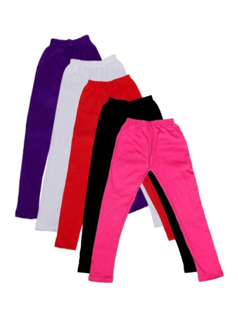 

FRENCH KLEIDER Girls Pack of 5 Solid Ankle-Length Leggings, Red