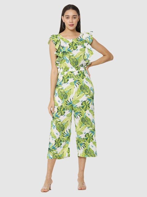 

The Label Bar Green & White Printed Basic Jumpsuit