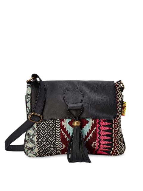 

Kanvas Katha Multicoloured Printed Structured Sling Bag with Tasselled, Multi