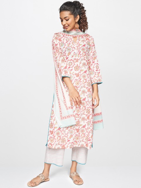 

Global Desi Women Pink Floral Printed Pure Cotton Kurta Set