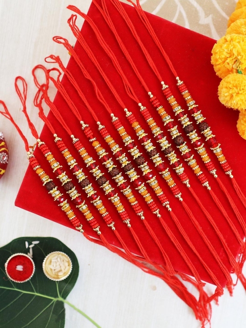 

TIED RIBBONS Set of 12 Pearl Rudraksha Rakhi, Multi