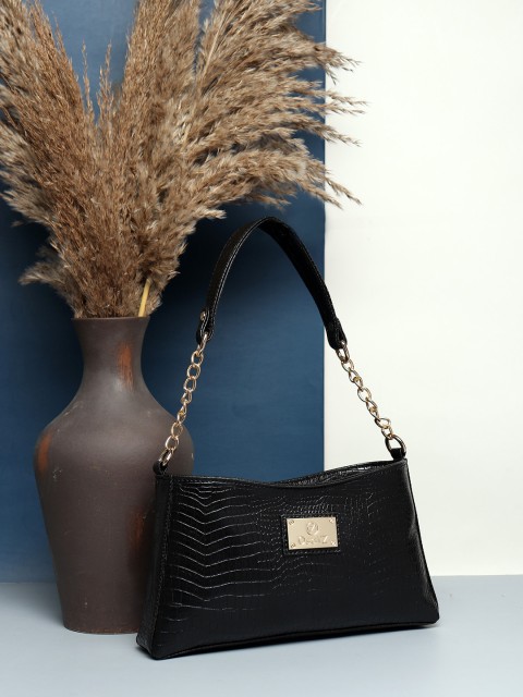 

OsaiZ Black Textured PU Structured Sling Bag with Quilted