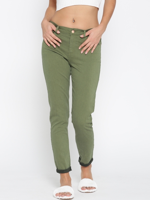 

FOREVER 21 Women Olive Green Solid Trousers