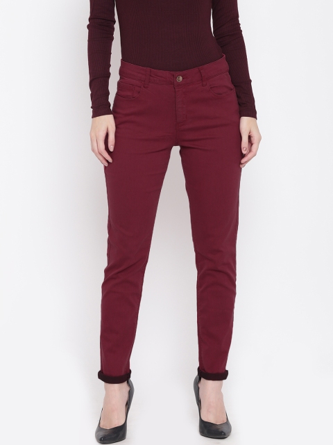 

FOREVER 21 Women Maroon Skinny Fit Solid Casual Trousers
