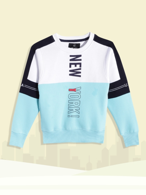 

Little Marco Boys Blue & White Typography Printed Colourblocked Sweatshirt