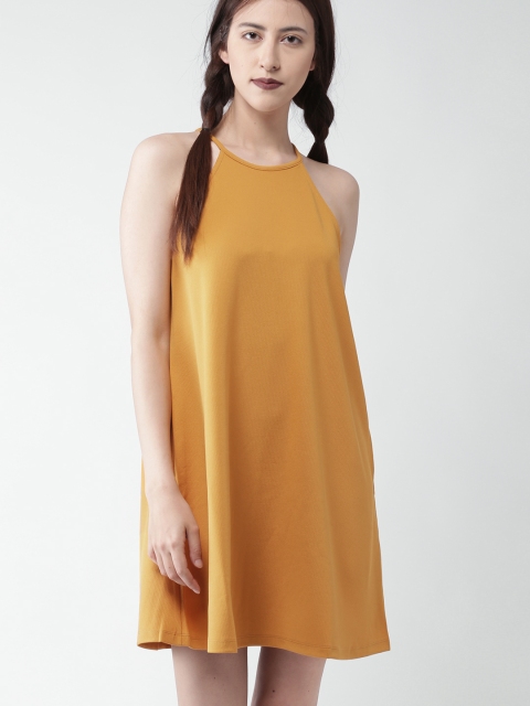 

FOREVER 21 Women Mustard Yellow Self Design A-Line Dress