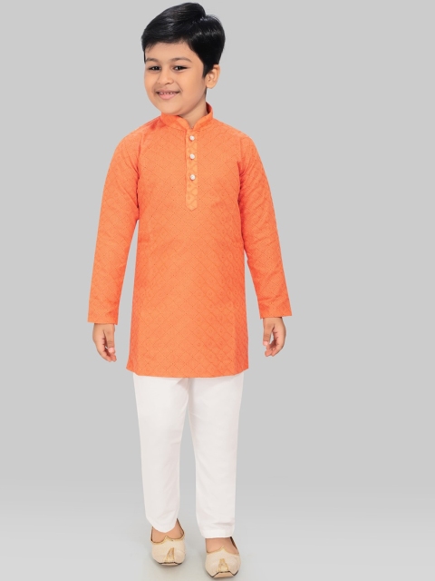 

SALWAR STUDIO Boys Orange Layered Kurti with Pyjamas