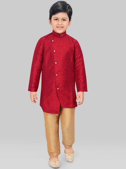 

SALWAR STUDIO Boys Maroon Angrakha Kurti with Pyjamas