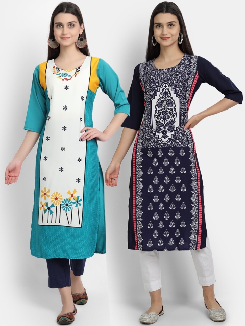 

KALINI Women Multicoloured Floral Embroidered Thread Work Crepe Kurta, Multi