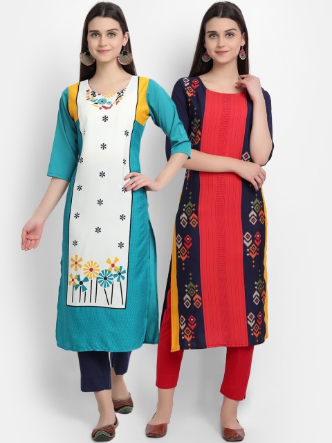 

KALINI Women Multicoloured Floral Embroidered Thread Work Crepe Kurta, Multi