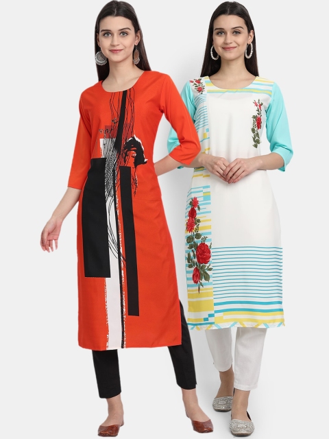 

KALINI Women Multicoloured Printed Thread Work Crepe Kurta, Multi