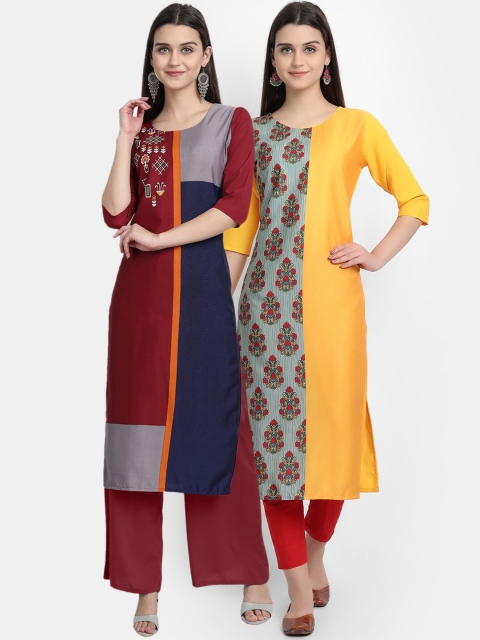 

KALINI Women Multicoloured Ethnic Motifs Printed Thread Work Crepe Kurta, Multi