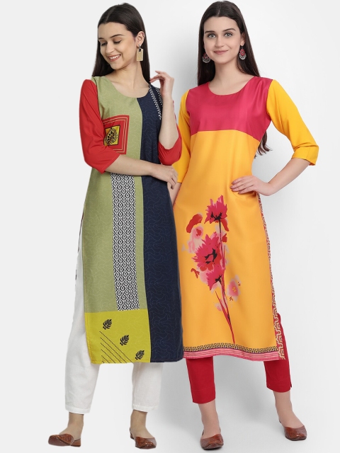 

KALINI Women Multicoloured Geometric Colourblocked Patchwork Crepe Kurta, Multi