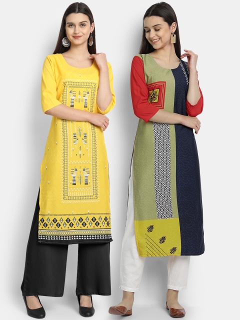

KALINI Women Multicoloured Geometric Colourblocked Patchwork Crepe Kurta, Multi