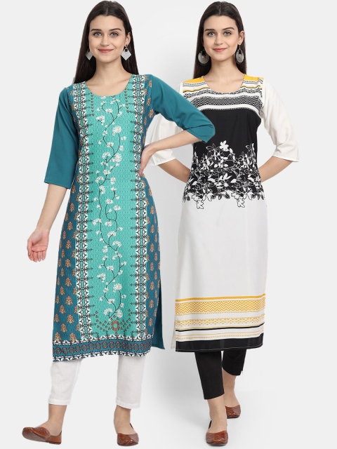 

KALINI Women Multicoloured Ethnic Motifs Printed Thread Work Crepe Kurta, Multi