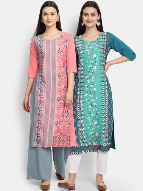 

KALINI Women Multicoloured Ethnic Motifs Printed Thread Work Crepe Kurta, Multi