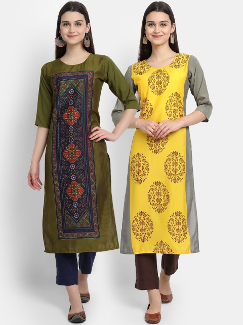 

KALINI Women Multicoloured Ethnic Motifs Embroidered Thread Work Crepe Kurta, Multi