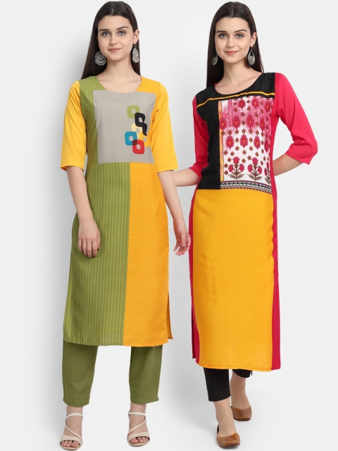 

KALINI Women Multicoloured Yoke Design Thread Work Crepe Kurta, Multi