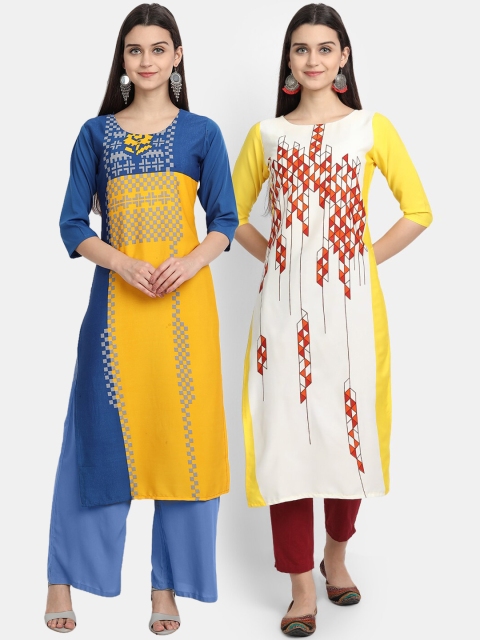

KALINI Women Multicoloured Geometric Embroidered Thread Work Crepe Kurta, Multi