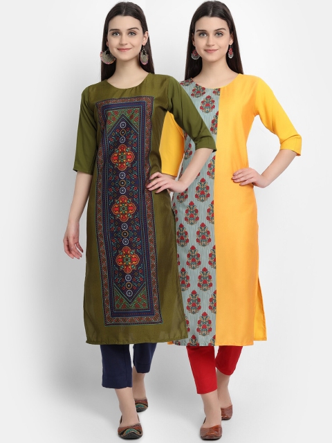 

KALINI Women Multicoloured Ethnic Motifs Embroidered Thread Work Crepe Kurta, Multi